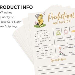 Baby Predictions & Advice Cards – Classic Pooh Theme, Winnie Baby Shower Game for Guests, Gender Reveal Activity, 30 Pack (PRP-1001) image 2