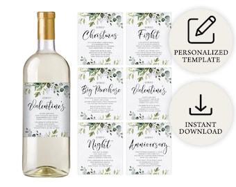 Digital Eucalyptus Full Size Bottle Labels | Set of 6 | Wedding Wine Bottle Labels | Milestone Wine Labels | PRP-102, PRP-100