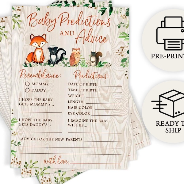 Baby Predictions and Advice, Woodland Baby Shower Game for Mommy to Be, 50 Printed Cards, Forest Animals (PRP-311)