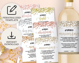 Digital Confetti Full Size Bottle Labels | Set of 6 | Wedding Wine Bottle Labels | Milestone Wine Labels | Instant Download | PRP-205
