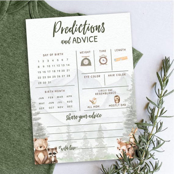 Baby Predictions & Advice Cards – Woodland Adventure Baby Shower Game, Adorable Forest Animals Theme for Boy, 30 Pack (PRP-2001)