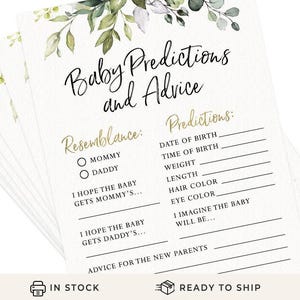 Baby Predictions and Advice, Baby Shower Game for Mommy to Be, 30 Printed Cards, Eucalyptus (PRP-111)