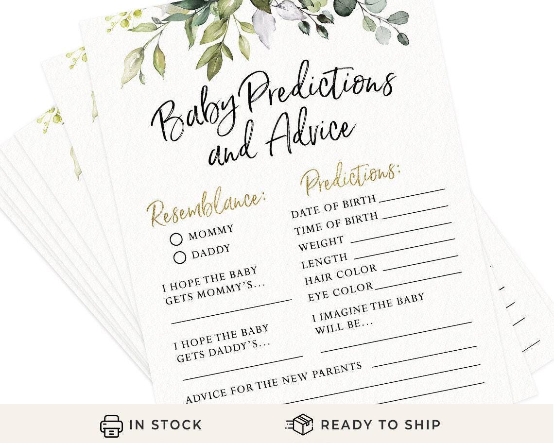 Baby Predictions and Advice, Baby Shower Game for Mommy to Be, 30 Printed Cards, Eucalyptus (PRP-111)