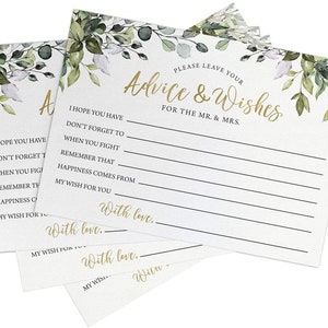 Advice For The Bride and Groom Bridal Shower Game, 50 Printed Cards, Eucalyptus PRP-101, PRP-100 image 5