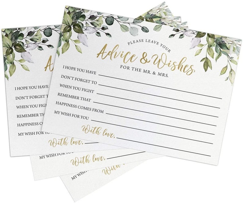Advice For The Bride and Groom Bridal Shower Game, 50 Printed Cards, Eucalyptus PRP-101, PRP-100 image 5
