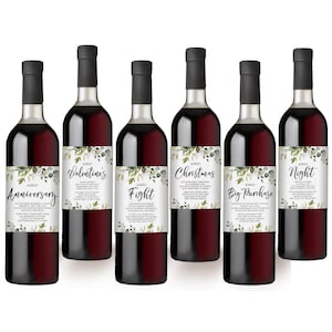 Marriage Milestones Wedding Gift - Waterproof Wine Bottle Labels for the Bride-to-Be, Printed Set of 6, Eucalyptus (PRP-101) (PRP-100) image 5