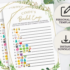 Digital Gold Greenery Would Emoji Bridal Shower Game | Instant Download | PRP-502