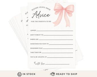 Baby Shower Advice Cards – Pink Bow Design, Wishes for Baby Girl Activity, Guest Game and Keepsake, Set of 30 (PRP-3001)