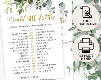 Personalized & Printed Eucalyptus Would She Rather Bridal Shower Game |  Custom Print | Free Shipping! | PRP-103, PRP-100