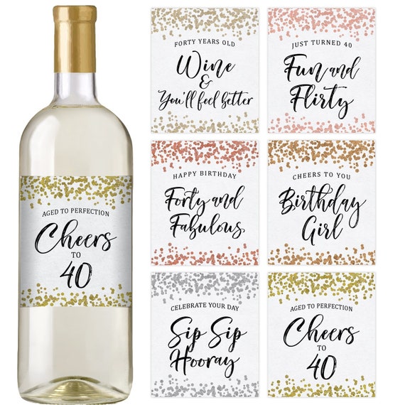 Printed 40th Confetti Birthday Wine Bottle Labels Set of 6 Etsy