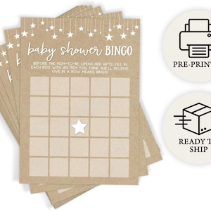 Baby Bingo - Baby Shower Game, 50 Printed Cards, Rustic Kraft (911)
