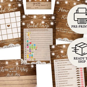 Bridal Shower Game Set - 5 Games for 50 Guests, Rustic Barn (PRP-801)