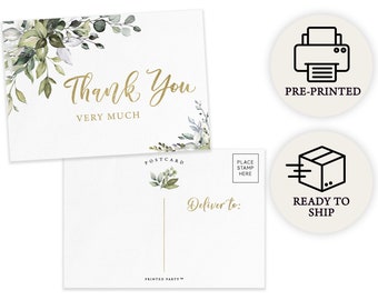 Thank You Cards, Double-Sided Print, Set of 50, Eucalyptus (PRP-101)