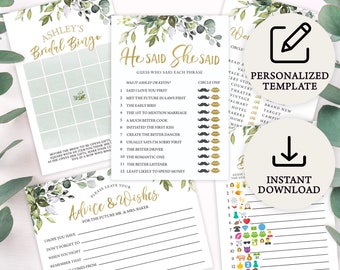 Digital Eucalyptus Wedding Bridal Shower Games | Instant Download | PRP-102, PRP-100