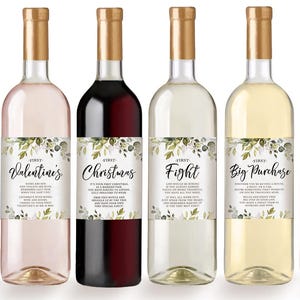 Marriage Milestones Wedding Gift - Waterproof Wine Bottle Labels for the Bride-to-Be, Printed Set of 6, Eucalyptus (PRP-101) (PRP-100) image 2