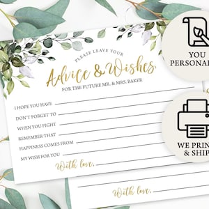 Personalized & Printed Eucalyptus Wedding Advice Card Bridal Shower Game |  Custom Print | Free Shipping! | PRP-103, PRP-100