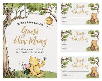 Personalized & Printed Winnie Candy Guess How Many Game | Baby Shower Party I Sign and Cards | Custom Print | PRP-1003