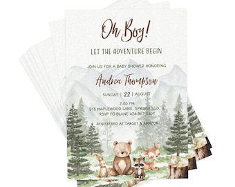 Digital Woodland Adventure Begins Baby Shower Invitation | Instant Download | PRP-2002