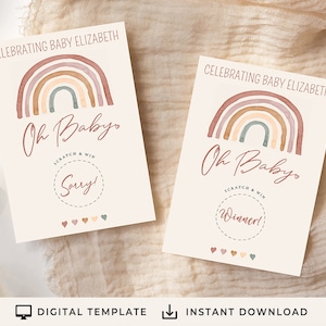 Cartes à gratter numériques Boho Baby Shower | Téléchargement instantané | PRP-612