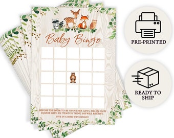 Baby Bingo - Woodland Baby Shower Game, 50 Printed Cards, Forest Animals (PRP-311)