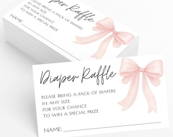 Diaper Raffle Baby Shower Insert – Pink Bow Design, Girl Baby Shower Game Cards for Guests, Fun Shower Activity, Set of 30 (PRP-3001)