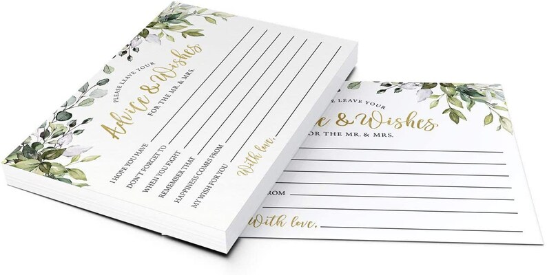 Advice For The Bride and Groom Bridal Shower Game, 50 Printed Cards, Eucalyptus PRP-101, PRP-100 image 4