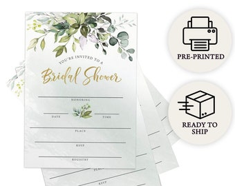 Bridal Shower Invitations and Envelopes, Printed Set of 25, Eucalyptus (PRP-101, PRP-100)