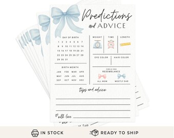 Baby Predictions & Advice Cards – Blue Bow Design, Fun Baby Shower Game for Guests, Gender Reveal Activity for Boy, 30 Pack (PRP-4001)