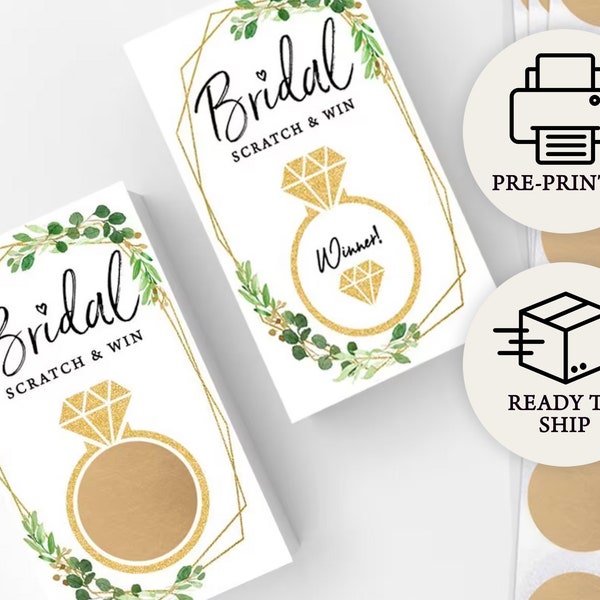 Bridal Shower Lottery Raffle Game - Printed Scratch Off Cards, 30 Cards, Gold Greenery (PRP-501)