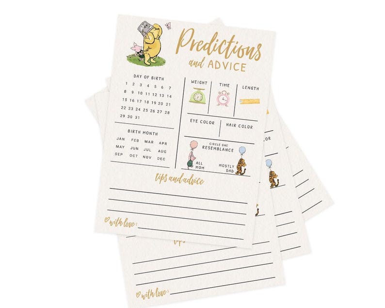 Baby Predictions & Advice Cards – Classic Pooh Theme, Winnie Baby Shower Game for Guests, Gender Reveal Activity, 30 Pack (PRP-1001) image 8