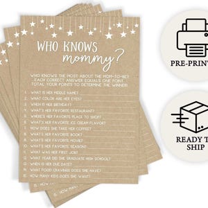 Who Knows Mommy Best - Baby Shower Game, 50 Printed Cards, Rustic Kraft (911)