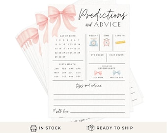 Baby Predictions & Advice Cards – Pink Bow Design, Fun Baby Shower Game for Guests, Gender Reveal Activity for Girl, 30 Pack (PRP-3001)