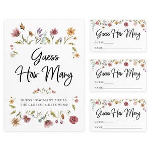Guess How Many - Candy Jar Guessing Game, Printed Set of 50 Cards and Sign, Wildflower (PRP-211)
