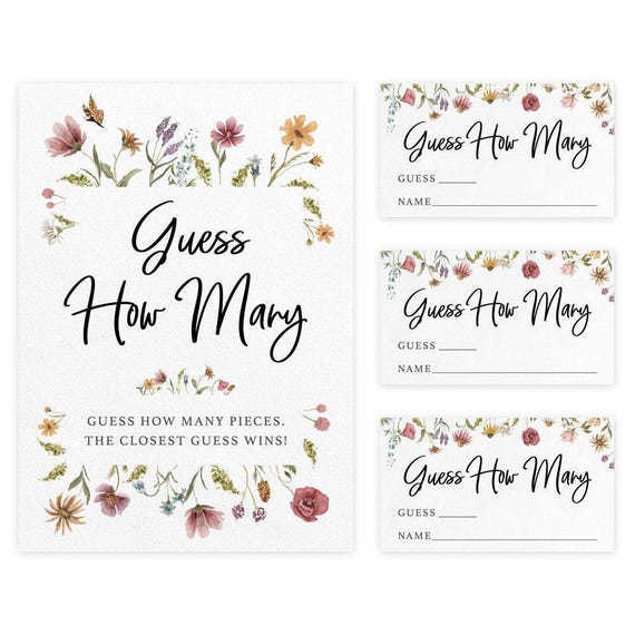 Candy Guessing Game Cards - Rustic Guess How Many Game For Showers, Birthdays (50 Cards + Sign) - View #4