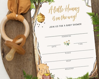 Winnie Baby Shower Invitations with Envelopes – Classic Pooh Theme, Gender Neutral Storybook Design for Boy or Girl, Set of 30 (PRP-1001)