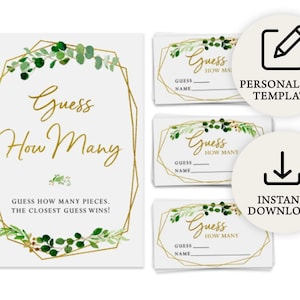 Digital Gold Greenery Candy Counting Game | Bridal Shower Party Activity with Cards and Sign Included | Instant Download | PRP-502