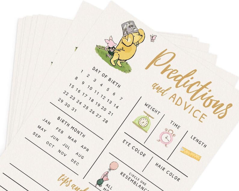 Baby Predictions & Advice Cards – Classic Pooh Theme, Winnie Baby Shower Game for Guests, Gender Reveal Activity, 30 Pack (PRP-1001) image 6