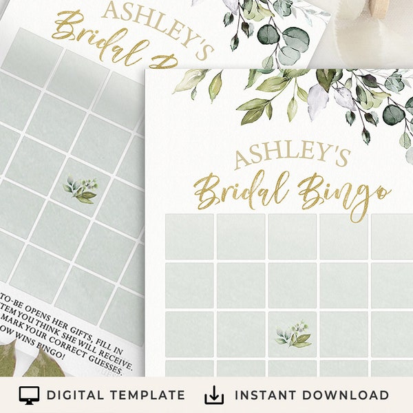 Digital Eucalyptus Bingo Bridal Shower Game |  Instant Download | PRP-102, PRP-100