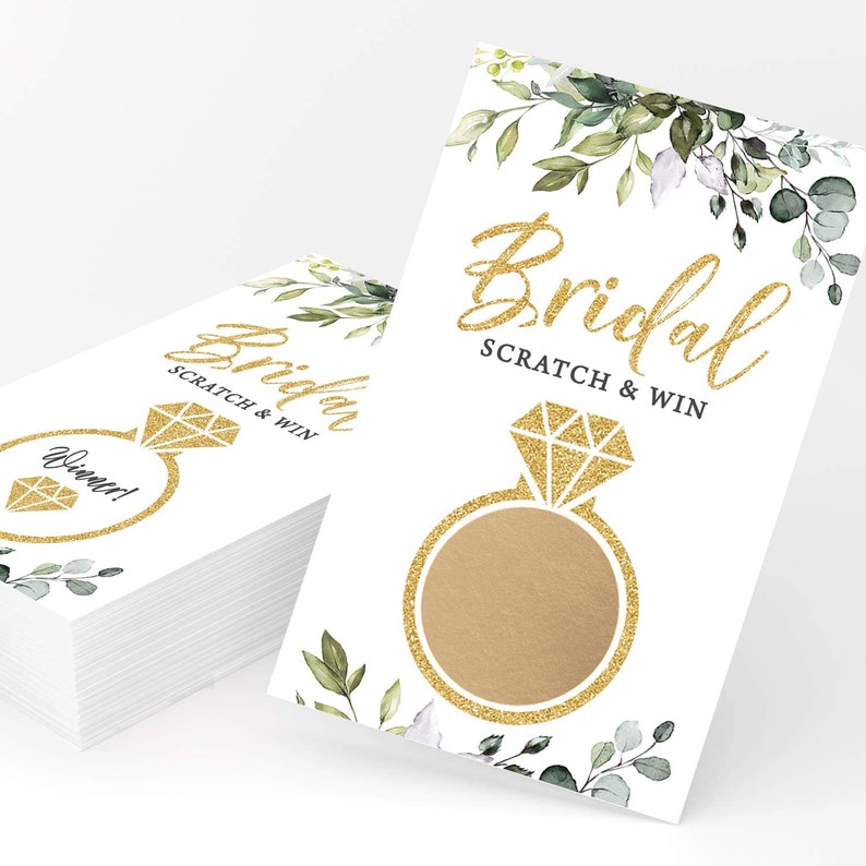 Who Has The Ring Raffle Bridal Shower Lottery Game Printed Scratch Off Cards, Set of 30, Eucalyptus PRP-101, PRP-100 Bild 2