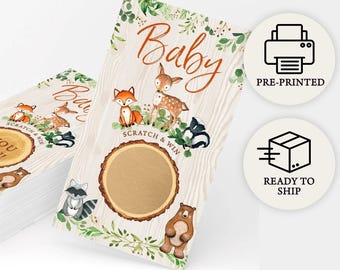 Woodland Baby Shower Scratch Off Game - Printed Raffle Cards, Set of 30, Forest Animals (PRP-401)