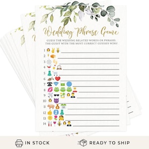 Emoji Pictionary - Bridal Shower Game, 50 Printed Cards, Eucalyptus (PRP-101, PRP-100)