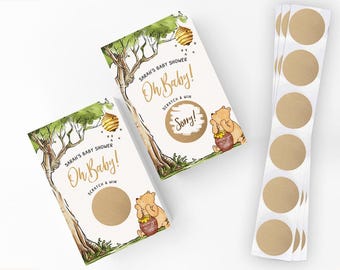 Personalized Winnie Baby Shower Scratch Off Game Tickets, Custom Print, Scratch Off Stickers included | PRP-1003
