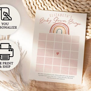 Personalized Boho Rainbow Bingo Baby Shower Game | Custom Print