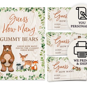 Woodland Gummy Bear  Counting Game | Bridal Shower or Birthday Party Activity with sign Included | Custom Order | Free Shipping