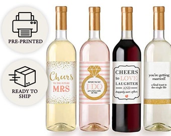 Engagement Party Gift - Waterproof Wine Bottle Labels for the Bride-to-Be, Printed Set of 4