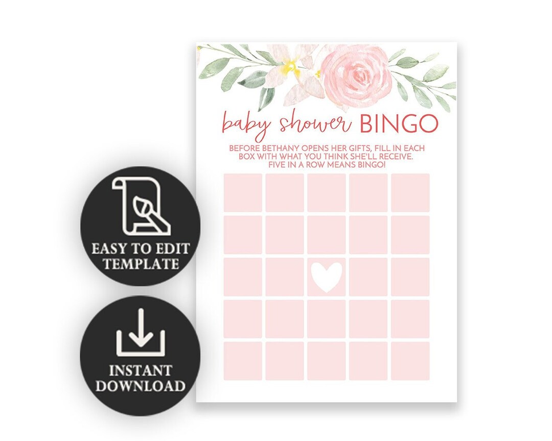 Digital Floral Bingo Baby Shower Game | Instant Download | PRP-312 - Etsy