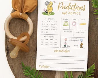 Baby Predictions & Advice Cards – Classic Pooh Theme, Winnie Baby Shower Game for Guests, Gender Reveal Activity, 30 Pack  (PRP-1001)
