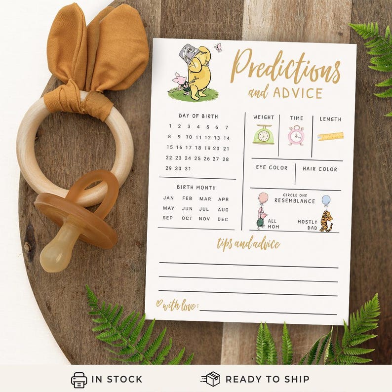 Baby Predictions & Advice Cards – Classic Pooh Theme, Winnie Baby Shower Game for Guests, Gender Reveal Activity, 30 Pack (PRP-1001) image 1