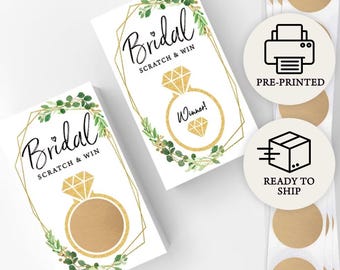 Bridal Shower Lottery Raffle Game - Printed Scratch Off Cards, 30 Cards, Gold Greenery (PRP-501)