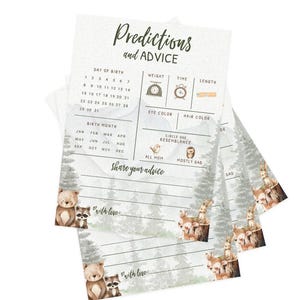 Tarjetas de predicciones y consejos para bebés – Juego de baby shower de aventura en el bosque, adorable temática de animales del bosque para niño, paquete de 30 (PRP-2001) imagen 7